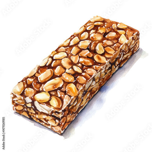 Granola Bar, watercolor illustration, isolated on a white background.