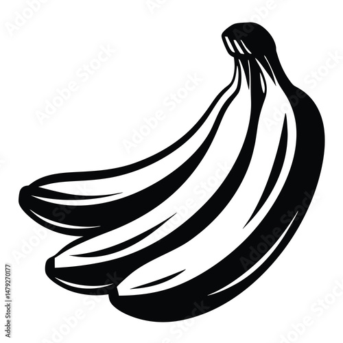 Stylized black and white graphic of a banana bunch with three pieces