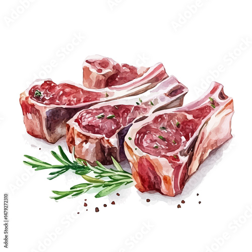 watercolor vector of Lamb Chops, isolated on a white background.