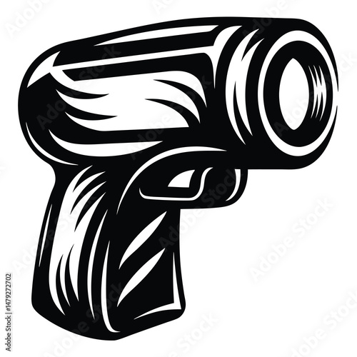 Stylized black and white gun illustration with unique artistic design elements
