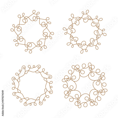 Aesthetic brown circle line art decoration isolated flat design.