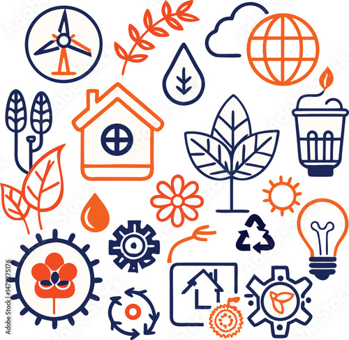 Ecology vector icon and logo icon set 