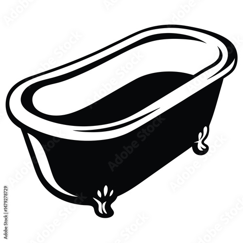 Elegant black and white clawfoot bathtub illustration showcasing classic bathroom fixture