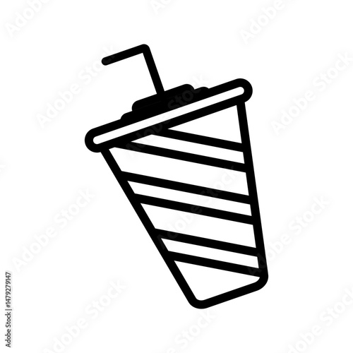 Drink Cup Stripe Outline style, striped cold drink cup with straw, useful in birthday party flyers, menus, or summer celebration designs.