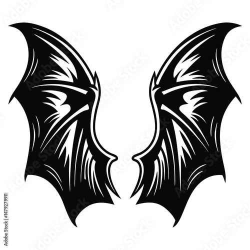 Stylized bat wings in black and white evoking gothic horror imagery