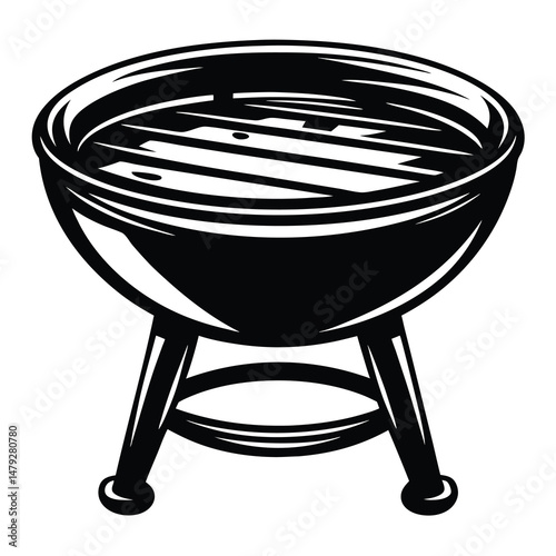 Black and white illustration of a barbecue grill on a white background