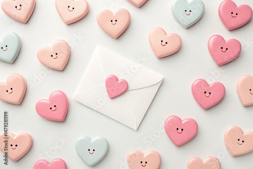 Pastel Hearts Scattered on a Light Background
