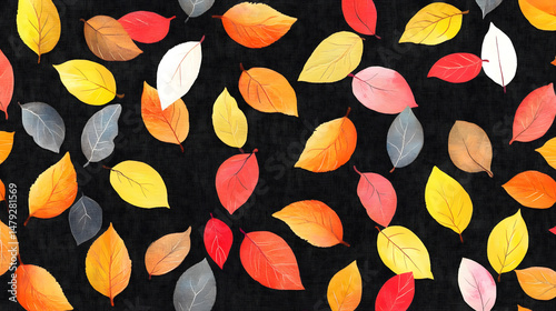Autumn Leaves Fall Dance on Black