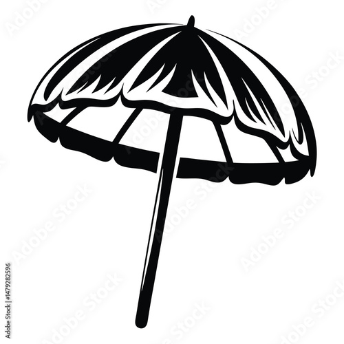 Black and White Beach Umbrella Icon for Summer Vacation Concepts