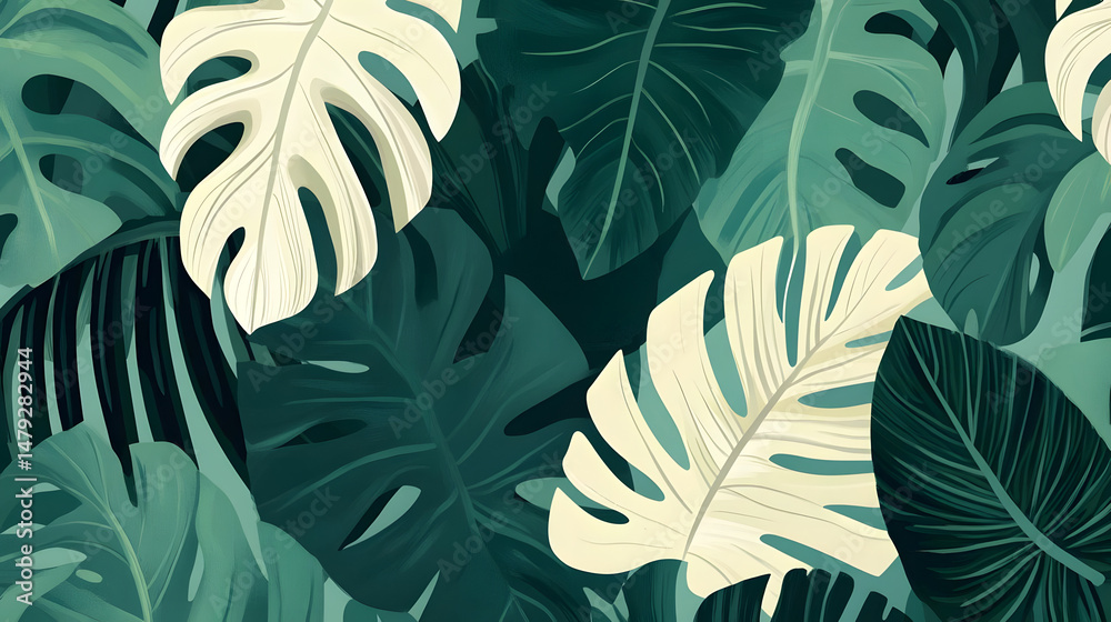 Lush Tropical Leaves, Vibrant Green