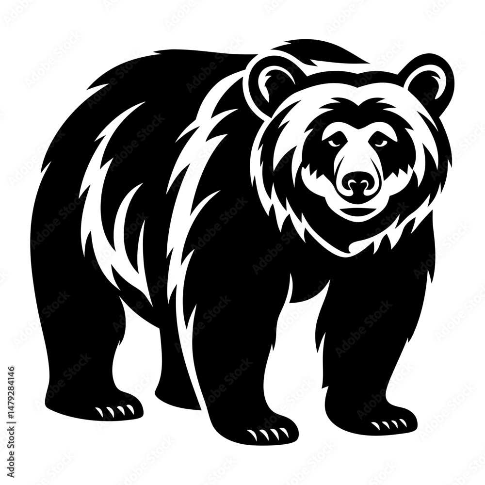 Fototapeta premium Majestic Black Bear Illustration with Artistic Fur Patterns on White Background
