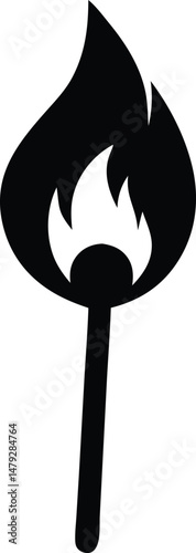 burning match silhouette vector illustration, matchstick isolated
