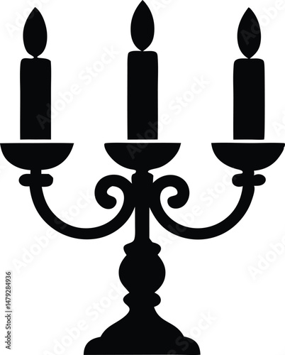 candelabra silhouette vector icon, candlestick isolated