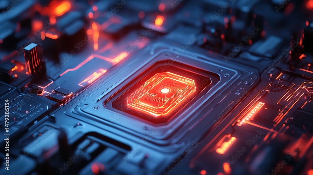 Fototapeta premium A smart lock system with a glowing holographic verification interface