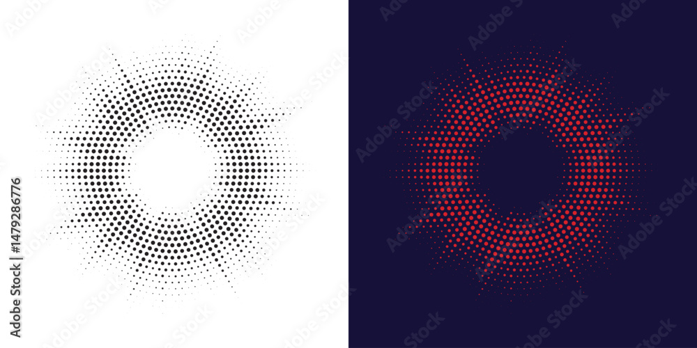 Halftone Background. Glowing light Halftone effect. Abstract grunge Starburst halftone dots background set. Star Flare, Shine light halftone texture. Retro background, pop art style.	