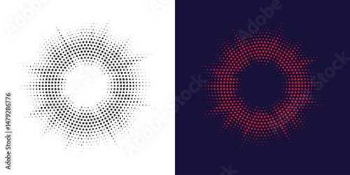Halftone Background. Glowing light Halftone effect. Abstract grunge Starburst halftone dots background set. Star Flare, Shine light halftone texture. Retro background, pop art style.	