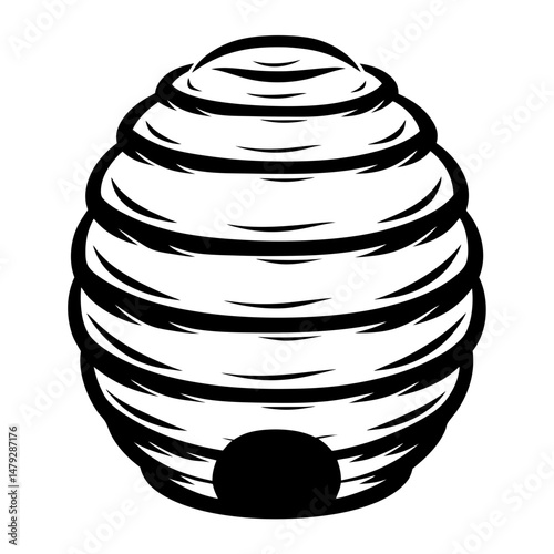 Black and white vector illustration of a beehive in a simple style