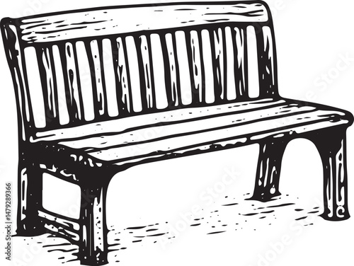A hand-drawn illustration of a park bench, symbolizing a place of rest, relaxation, and quiet reflection in a public space or park setting