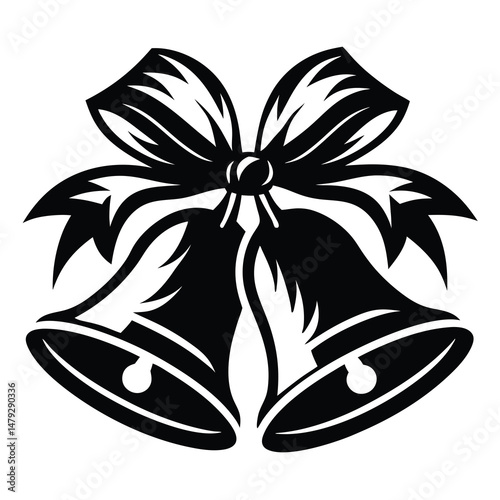 Monochrome Festive Bells with Ribbon, a Classic Holiday Season Ornament