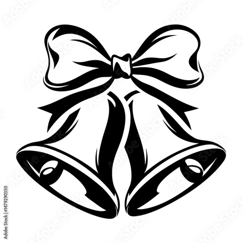 Elegant Illustration of Wedding Bells with Ribbon in Black and White Style