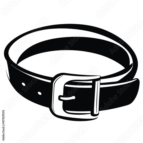 Stylish Black and White Leather Belt with Metallic Buckle Illustration