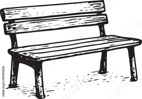 A hand-drawn illustration of a park bench, symbolizing a place of rest, relaxation, and quiet reflection in a public space or park setting