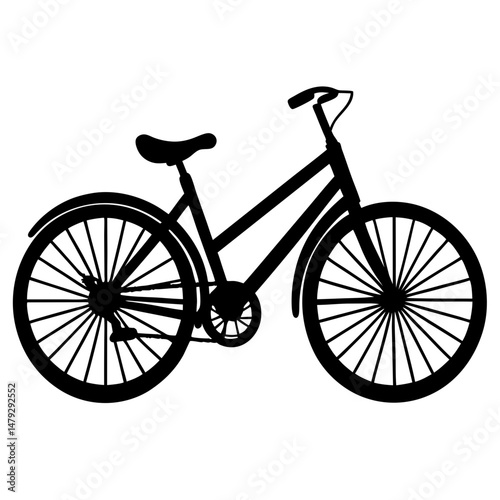 Silhouette image of a simple bicycle illustration on a white background