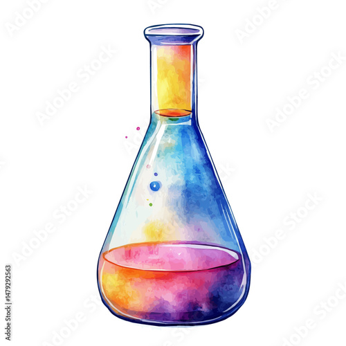 watercolor vector of Laboratory Flask, isolated on a white background.