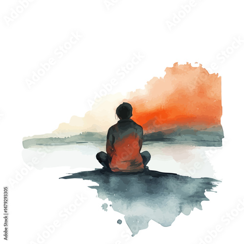 watercolor vector of Loneliness, isolated on a white background.