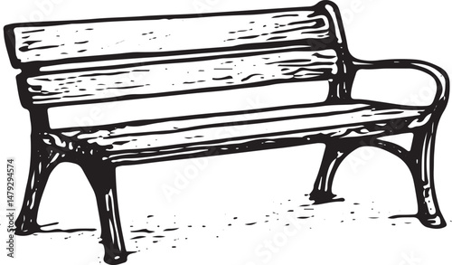 A hand-drawn illustration of a park bench, symbolizing a place of rest, relaxation, and quiet reflection in a public space or park setting