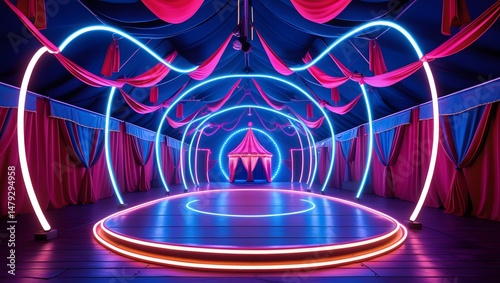 Neon circus tent stage background for event performance and show design