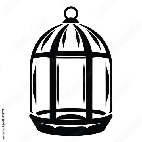 Stylized birdcage in black and white with domed top design