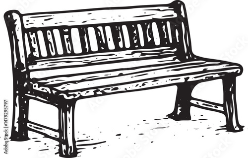 A hand-drawn illustration of a park bench, symbolizing a place of rest, relaxation, and quiet reflection in a public space or park setting