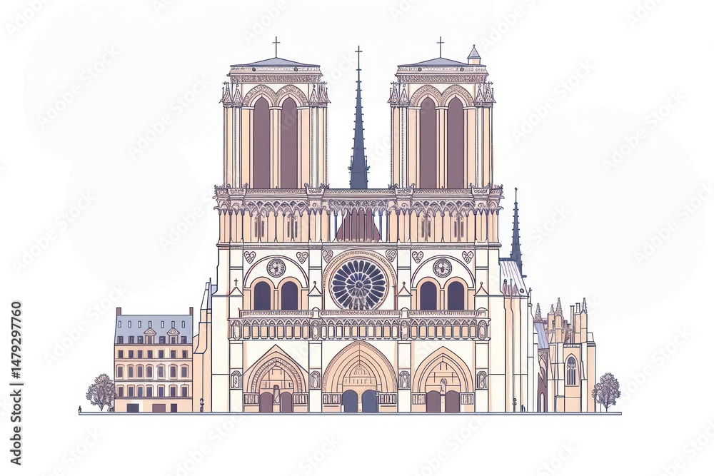 Fototapeta premium Notre dame flat illustration architecture cathedral building.