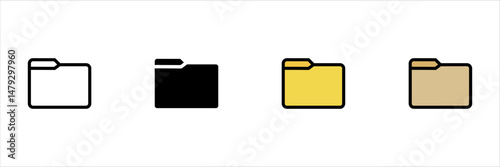 Folder icon set. Simple computer file folder icon. Modern computer file folder icon in black color isolated on white.