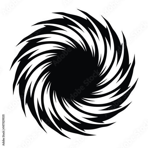 Abstract spiral vortex shape in black and white radiating from center