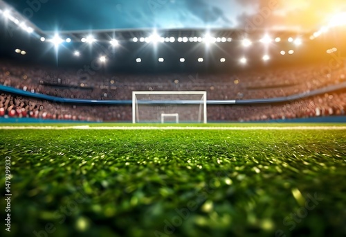 International footb all day with Soccer ball on a green field under a bright blue sky and soccer ball on green grass