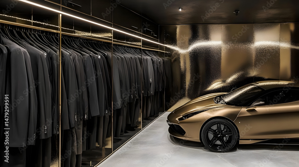 Luxury Closet: Suits & Gold Car