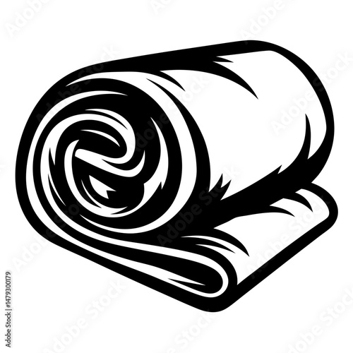 Rolled Up Blanket Black and White Illustration for Home Comfort and Security