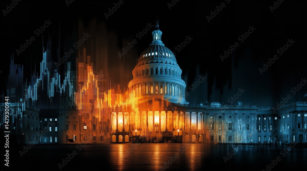 Fototapeta premium Surreal Capitol Building Art: Fire and Ice Digital Illusion