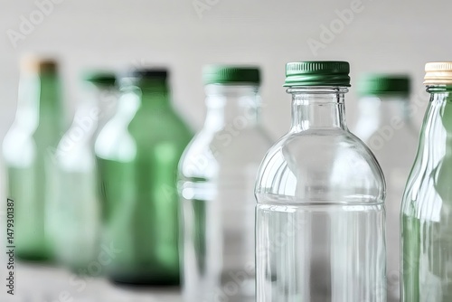Glass Bottles with Metal Caps in Soft Focus