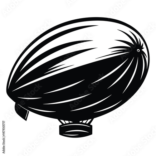 Monochrome vintage airship with balloon gondola and propeller is ready to fly