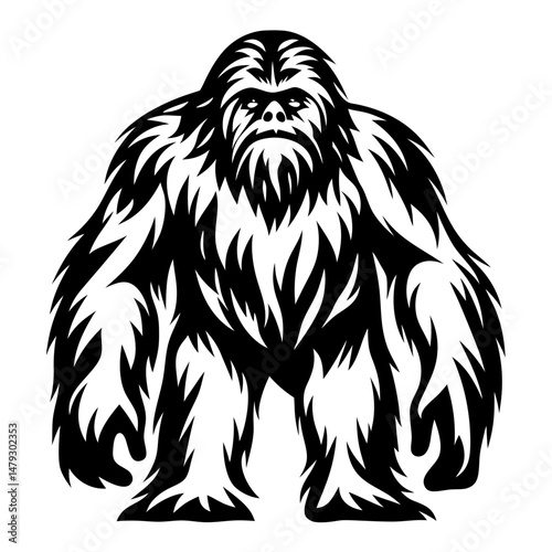 Stylized Silhouette of a Mythical Bigfoot or Sasquatch Creature Illustration