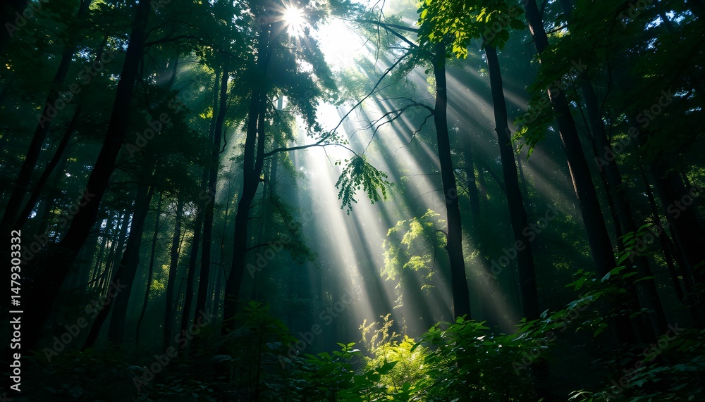 Obraz premium sun rays in the forest