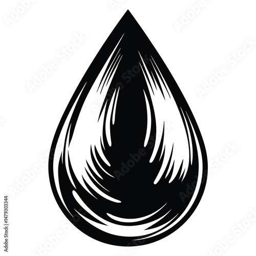 A solitary droplet of pure darkness, etched with lines of gleaming light