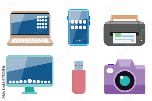 Flat Vector Set of Digital Devices and Gadgets
