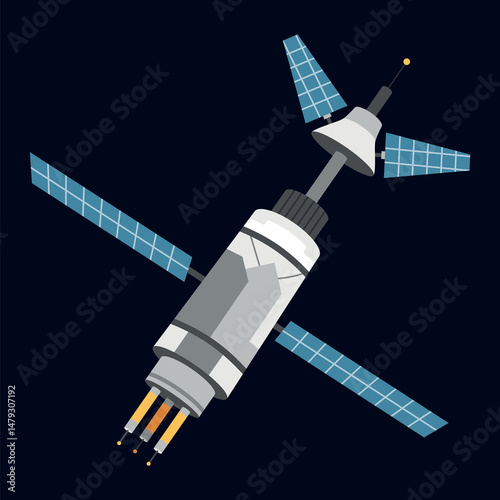 Fototapeta Naklejka Na Ścianę i Meble -  A Vibrant Pixel Art Featuring Spacecraft and Satellite from Imagination