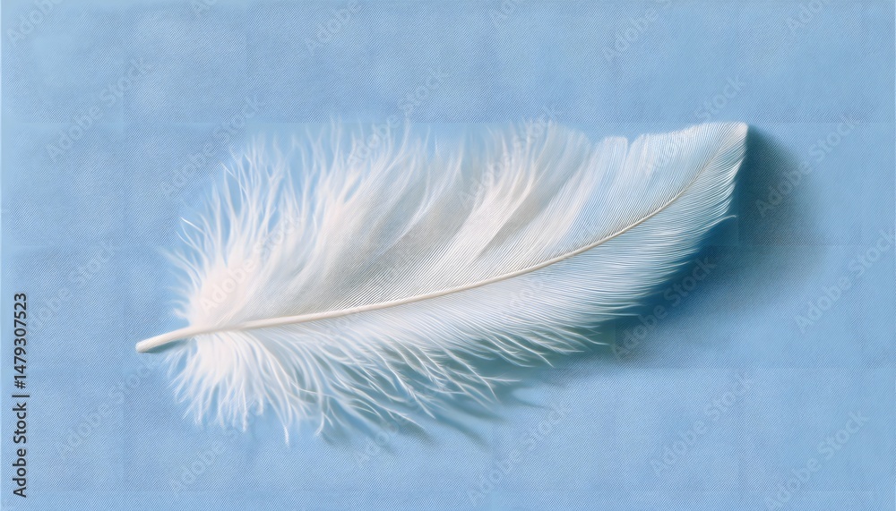 Obraz premium Delicate white feather resting on a light blue surface.