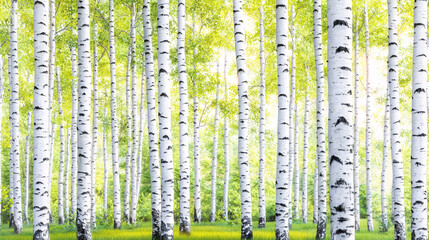 Crédence de cuisine Forêt de bouleaux Lumière du soleil entre bouleaux blancs en forêt  © ArtSync Studio