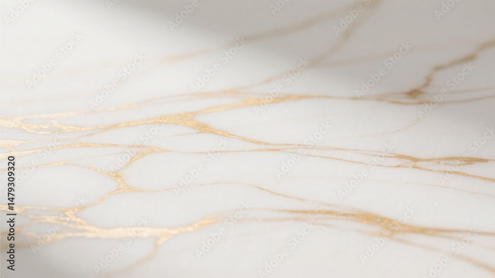 Obraz premium Elegant white marble surface with gold veins showcasing luxurious textures and natural beauty